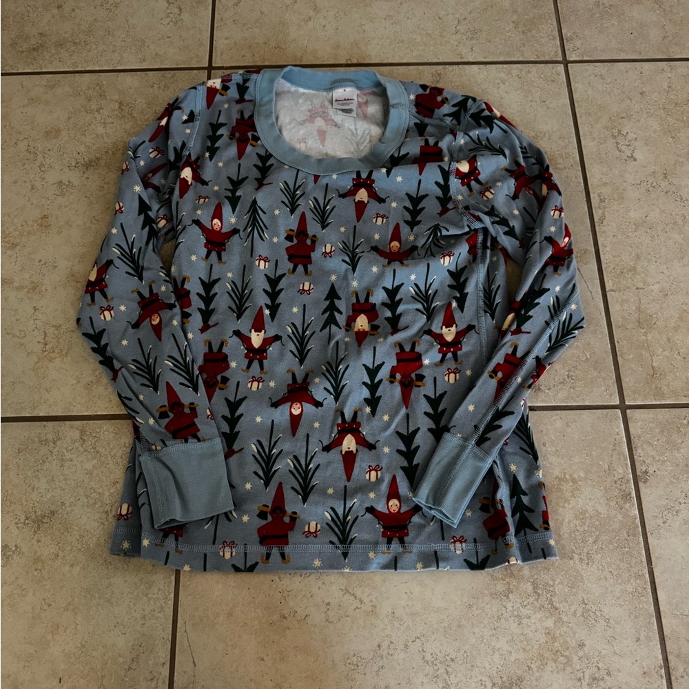 Hanna Andersson Blue Pajama Top with Red and White Gnome Print